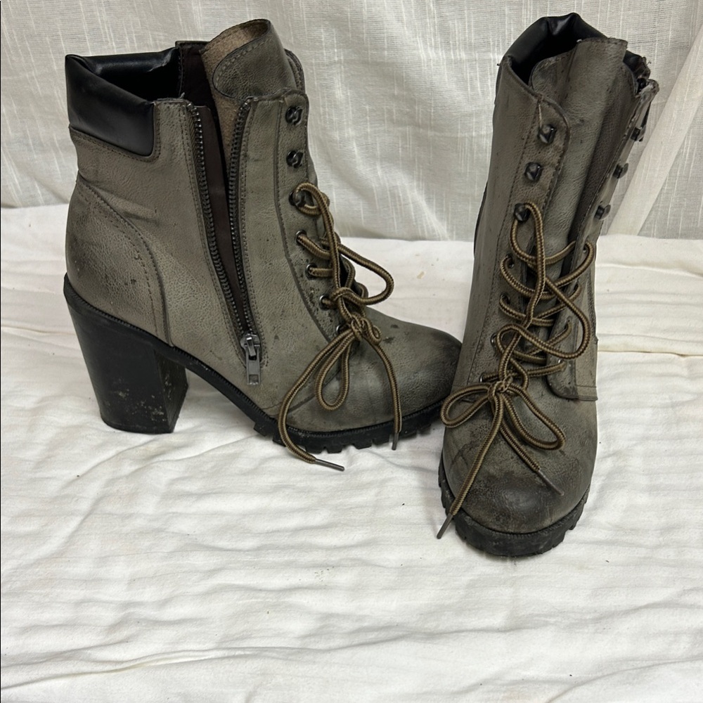 Maurices Gray Lace-Up Boots with Black Accents